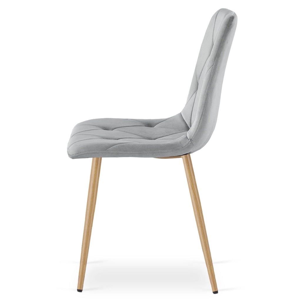 Sedia Libra in velluto grigio chiaro con gambe effetto legno