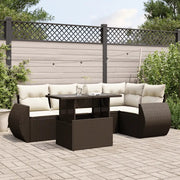 Set Divano da Giardino 6 pz con Cuscini Marrone in Polyrattan