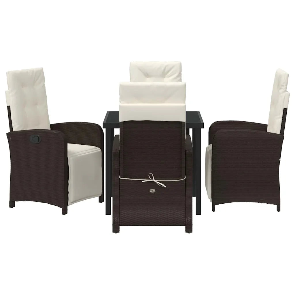 Set da Pranzo per Giardino con cuscino 5 pcs Marrone polyrattan