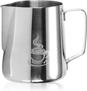 Melkkan a schiuma - contenitore in acciaio inossidabile per schiumare latte - capacità 600 ml - contenitore con beccuccio e scala di misura (argentato - 600ml)