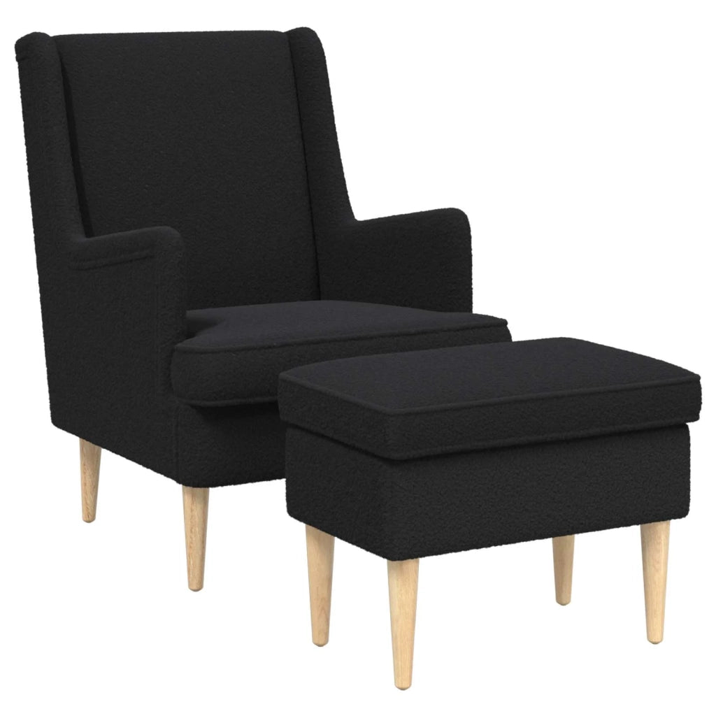 Poltrona con Ottomano 2 pz Nero Bouclé 3418841