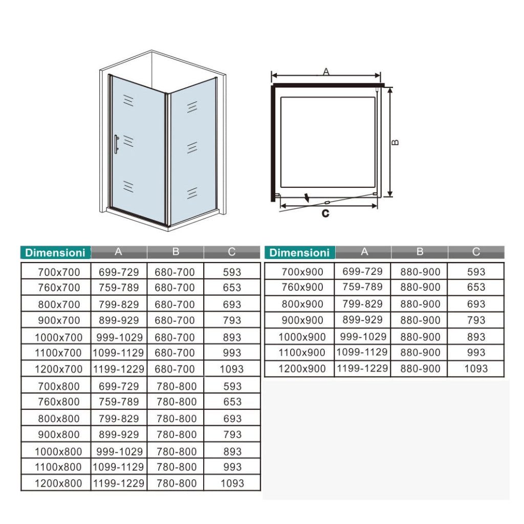 H.195 cm Box Doccia Angolare Porta Battente 76 cm Parete Fissa 80 cm Vetro 6mm Anticalcare Barra da 45 cm Cromo Lucido