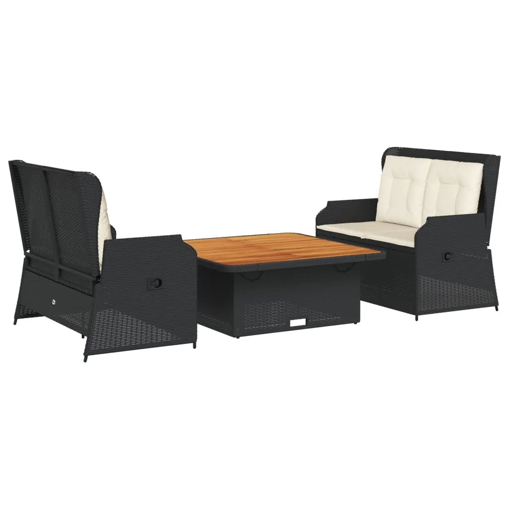 Set Divani da Giardino 3 pz con Cuscini Nero in Polyrattan 3262740