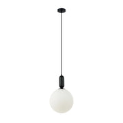 Lampada a sospensione minimal nera globo vetro bianco E27 40W