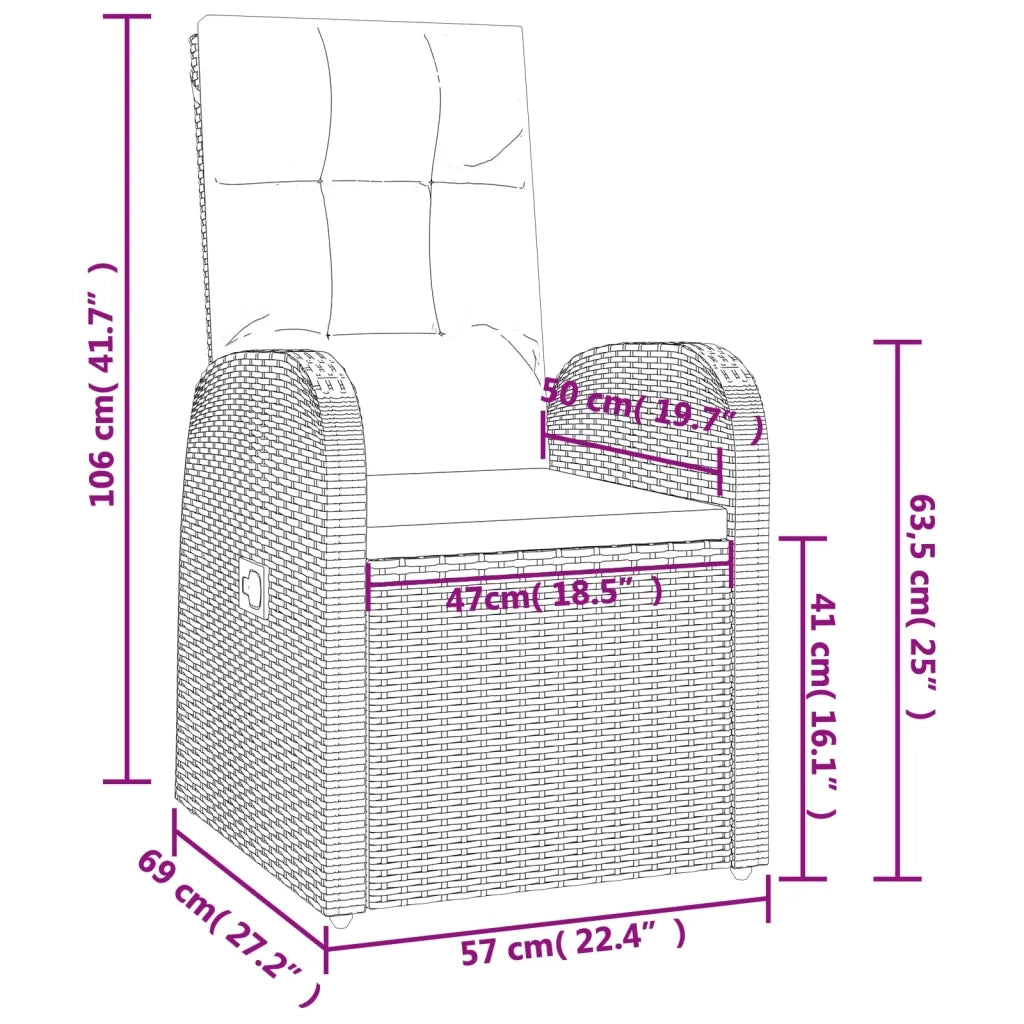 Set da Pranzo da Giardino 9 pz con Cuscini Nero in Polyrattan 3157604