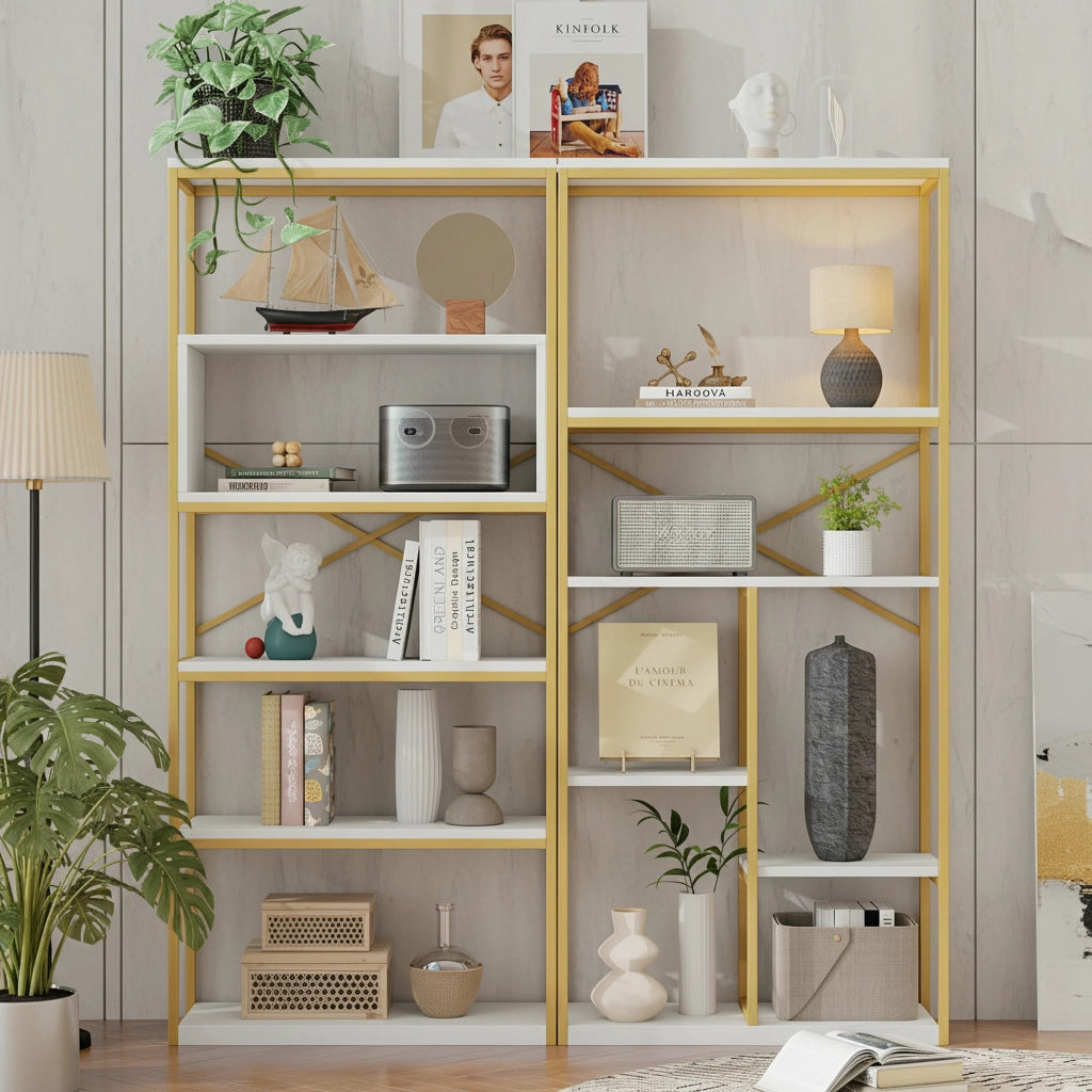 LIBRERIA Multilivello 160x29,5x180 cm MDF e Metallo Bianco e Oro
