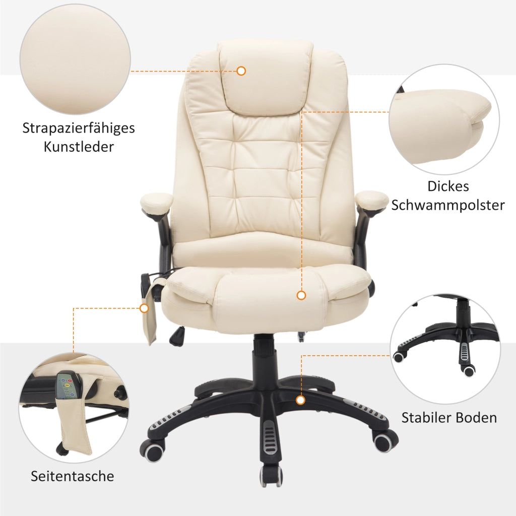 Sedia da ufficio con massaggio e riscaldamento ¨C zephmum ¨C regolabile in altezza, crema e nero