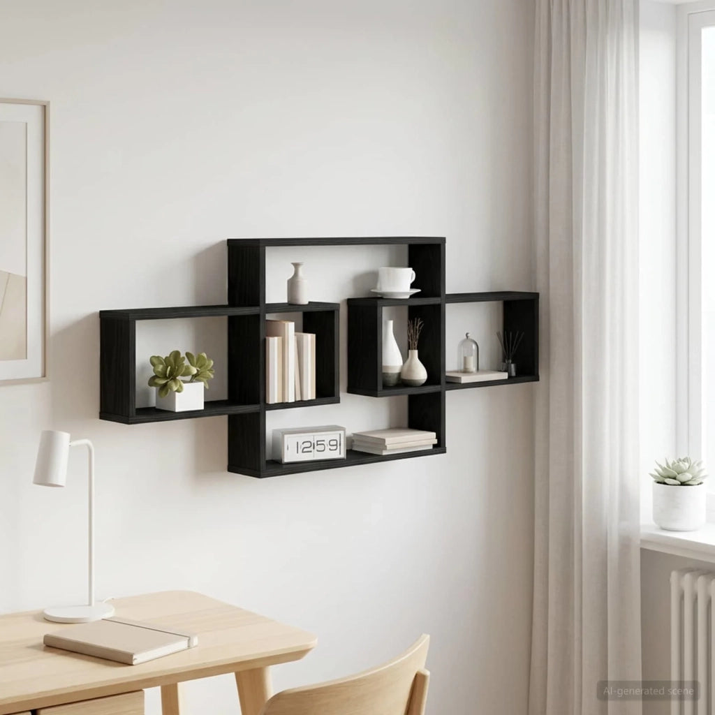 Scaffale da parete Rovere Nero 130 x 10 x 50 cm 8012453