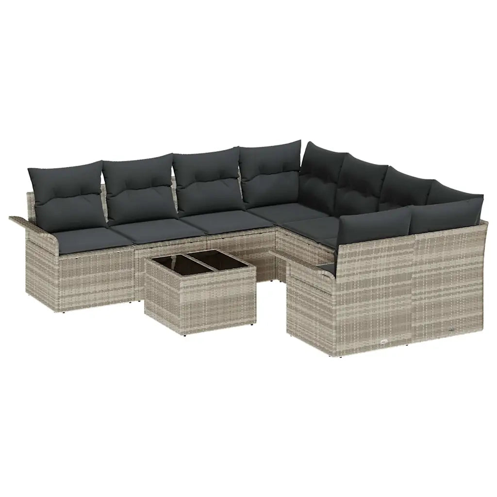 Set Divano da Giardino 9 pcs Grigio chiaro Poly Rattan