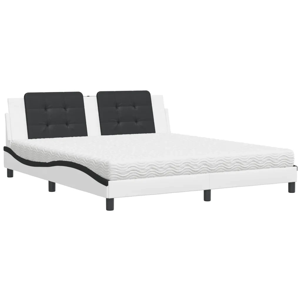 Letto con Materasso Zadar Bianco e Nero 180x200cm Similpelle