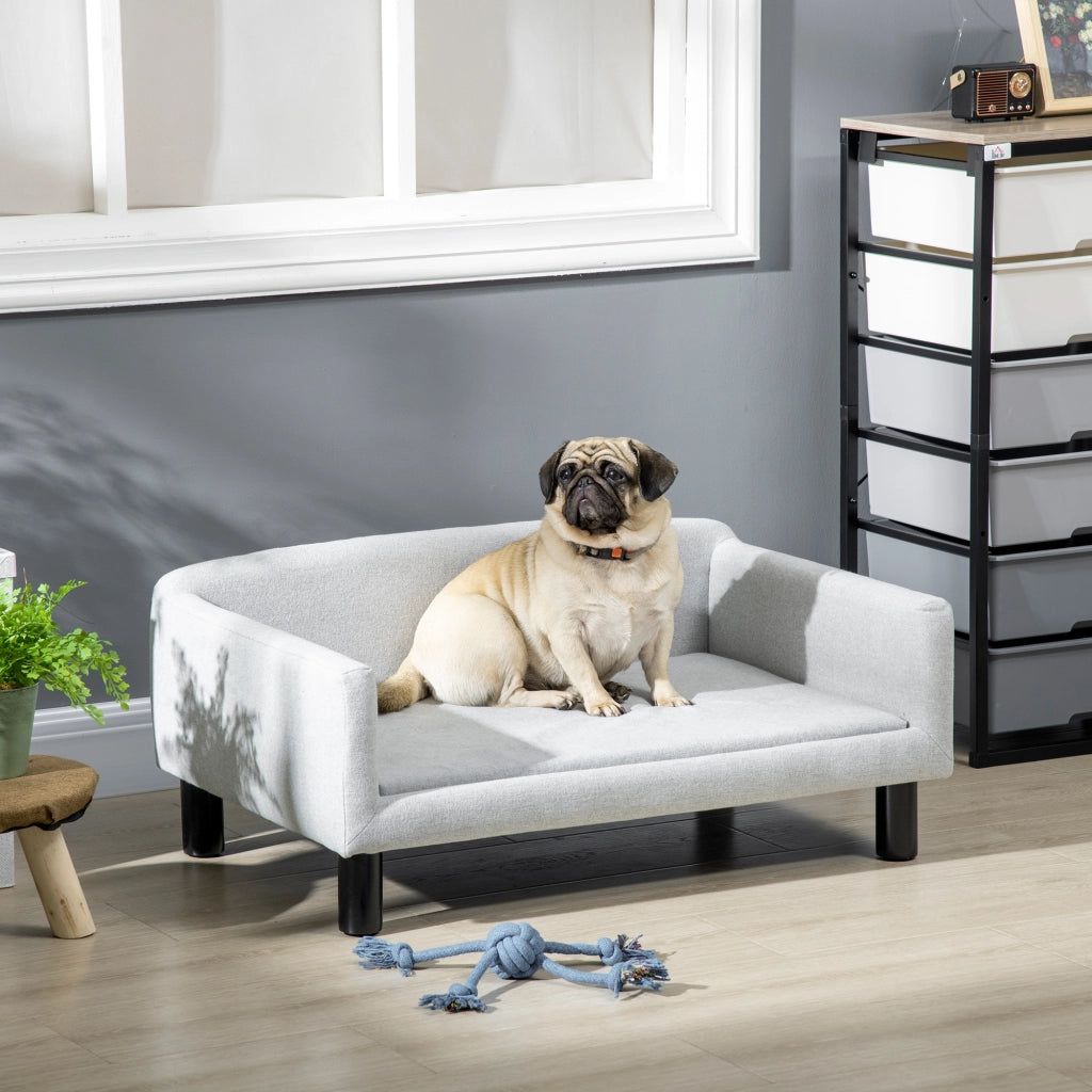 Divano per Cani Vellutato con Cuscino e Braccioli ¨C Minimal ¨C 82x54x36 cm, Grigio Chiaro
