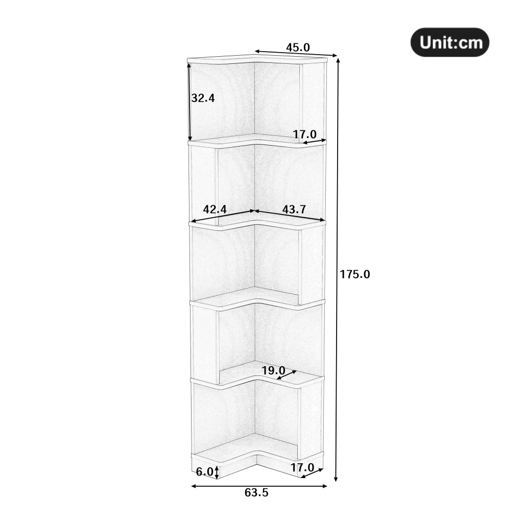 Libreria angolare con 5 ripiani e strisce LED controllate da app in MDF marrone 63,5 × 45 × 175 cm