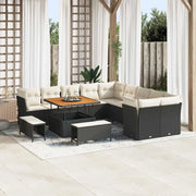 Set Divano da Giardino 13 pcs Nero e Crema polyrattan