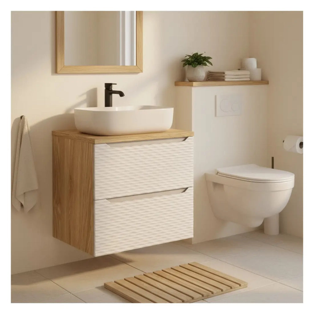 Piano lavabo YOKA – Finitura rovere chiaro, 60 cm