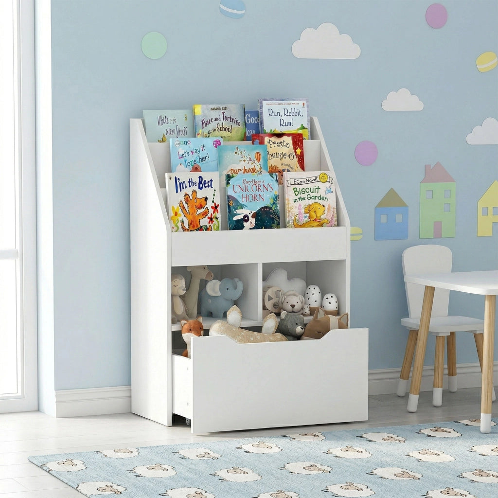 Libreria per Bambini con Ripiani e Cassetto ¨C zephmum ¨C Bianco, MDF, 60x30x90