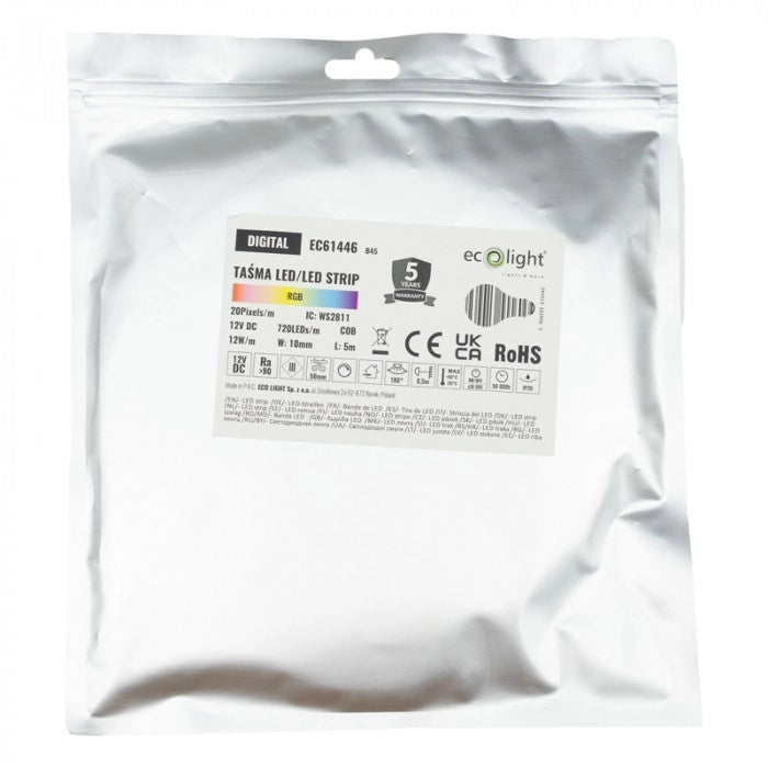 Striscia LED COB RGB digitale 12V 720/m 5m Ecolight