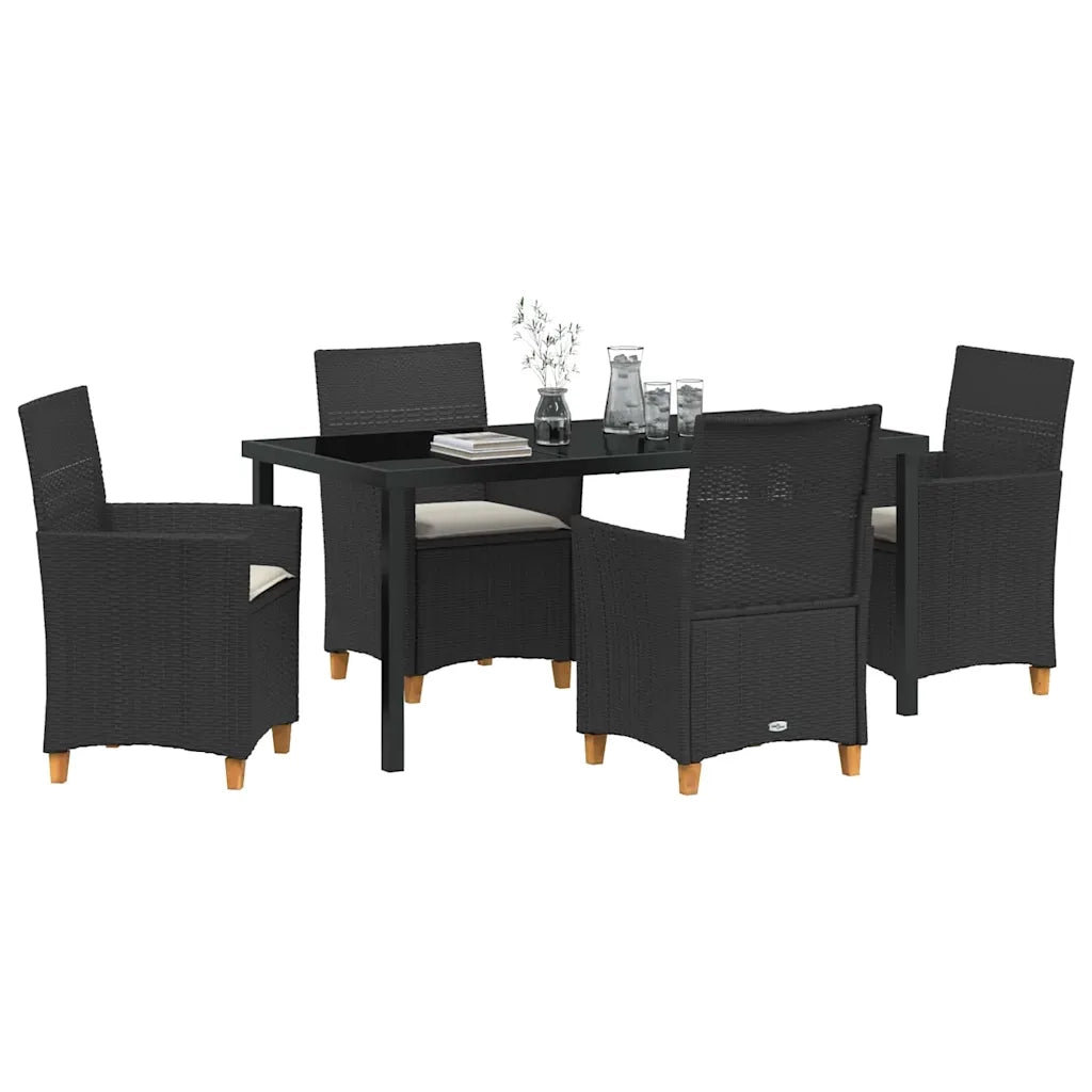 Set da Pranzo per Giardino 5 pcs Nero polyrattan