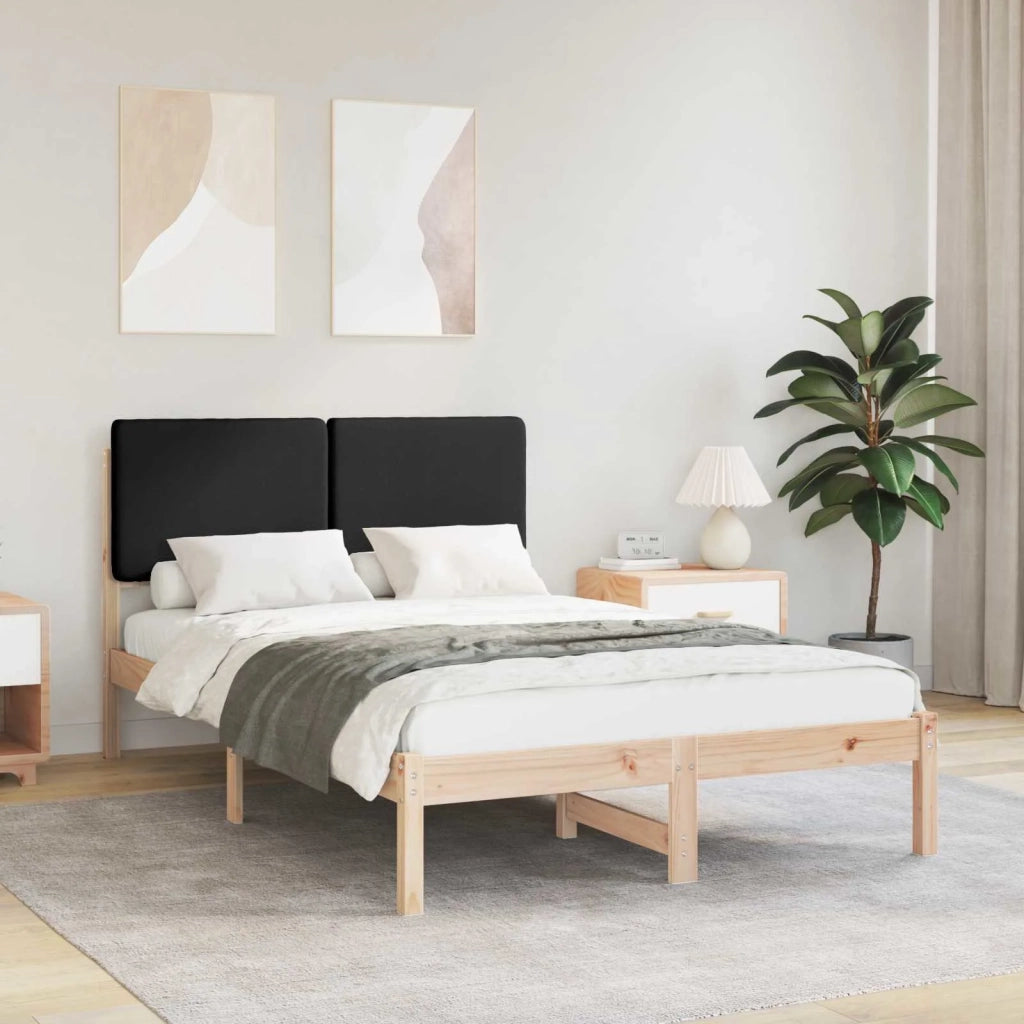 Letto matrimoniale | Letto per adulti | Letto con Testiera Rivestita Nero 135 x 190 cm Pino massello