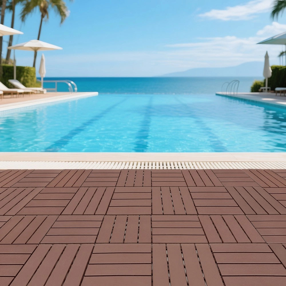 Piastrelle da Pavimento Interlocking per Esterni ¨C MINIMAL ¨C Marrone, 12x12, 44 pezzi