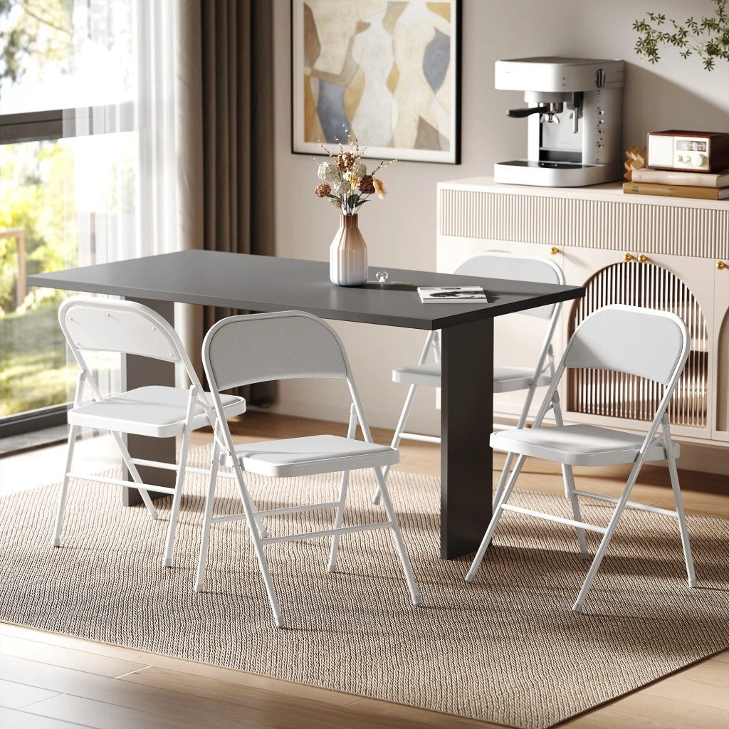 Set di 4 Sedie Pieghevoli da Pranzo ¨C Zephmum ¨C Struttura in Metallo Bianco 45x46x78 cm