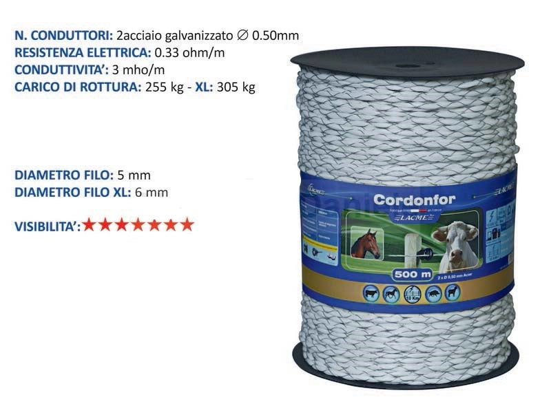 CORDONFOR 200 M. diam.5 mm. FILO 2 COND. 0.5MM