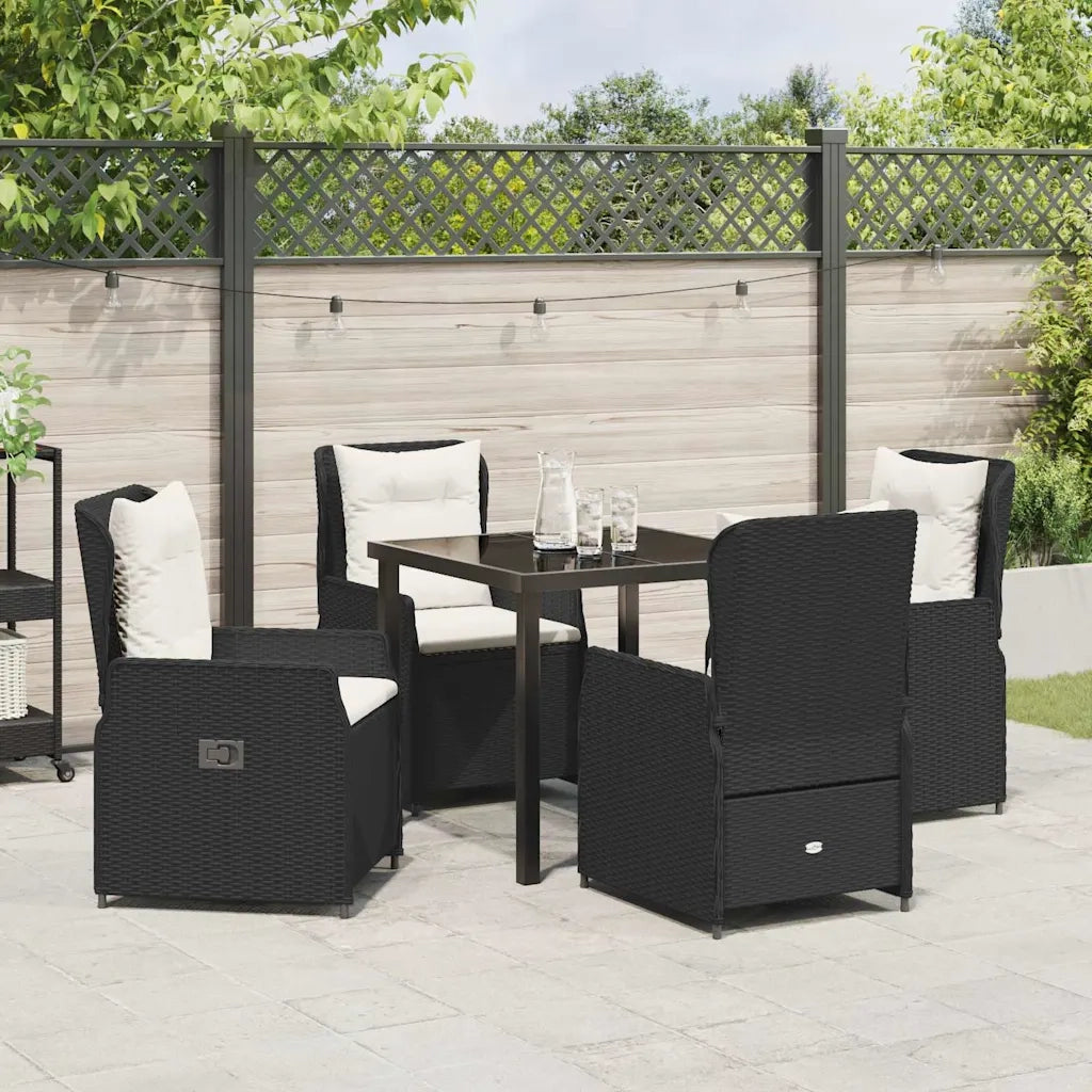 Set da Pranzo per Giardino 5 pcs Nero polyrattan