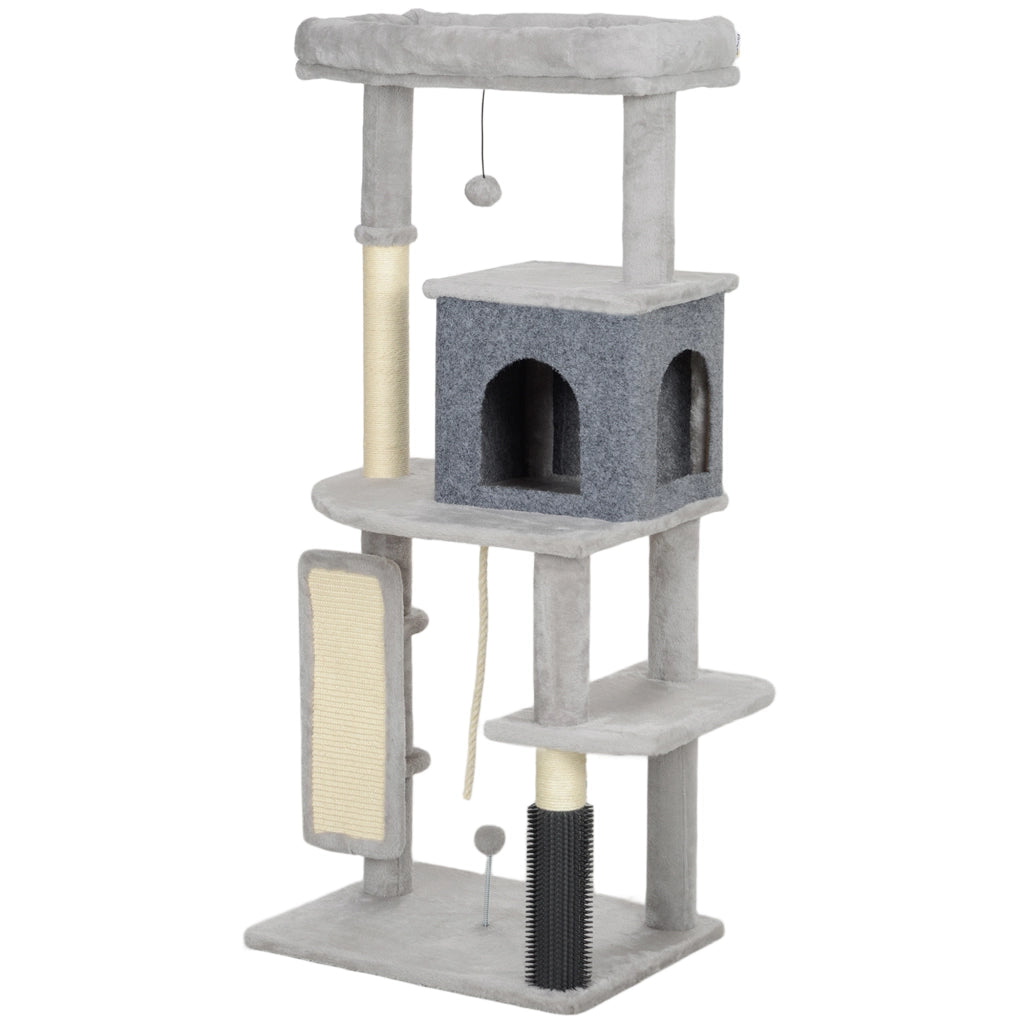 Albero tiragraffi per gatti con piattaforme, spazzola e palline ¨C Minimal ¨C grigio chiaro
