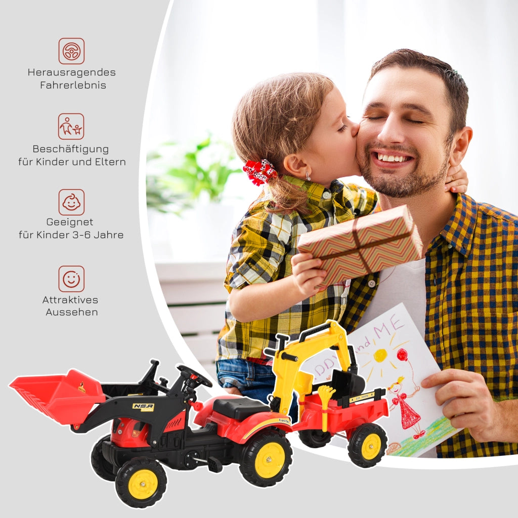 Trattore a Pedali con Rimorchio e Benna ¨C Minimal ¨C Rosso