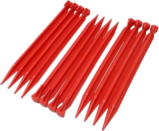 12 chiodi in plastica da 30 cm per tende da campeggio esterne giardino e sabbia fondazione per tende in rosso
