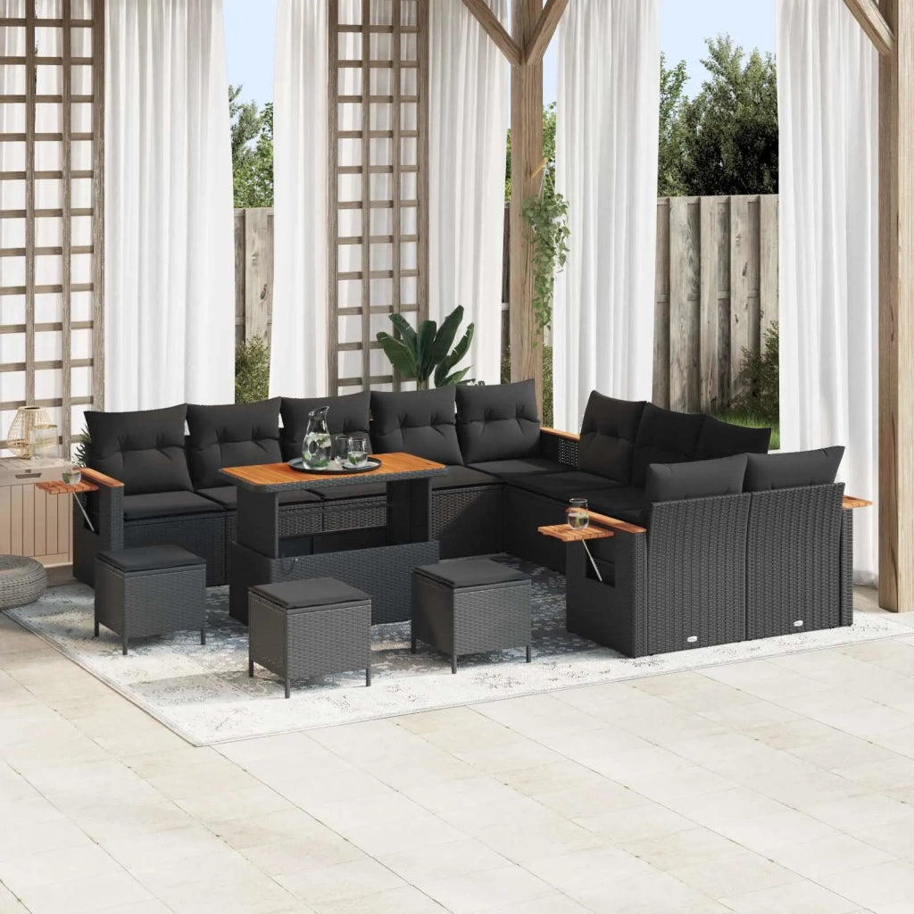 Set Divano da Giardino con cuscino 18 pcs Nero polyrattan 3365189