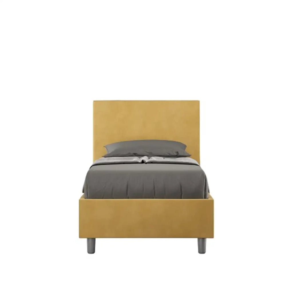 Letto singolo contenitore imbottito 80x200 microfibra ocra Adele