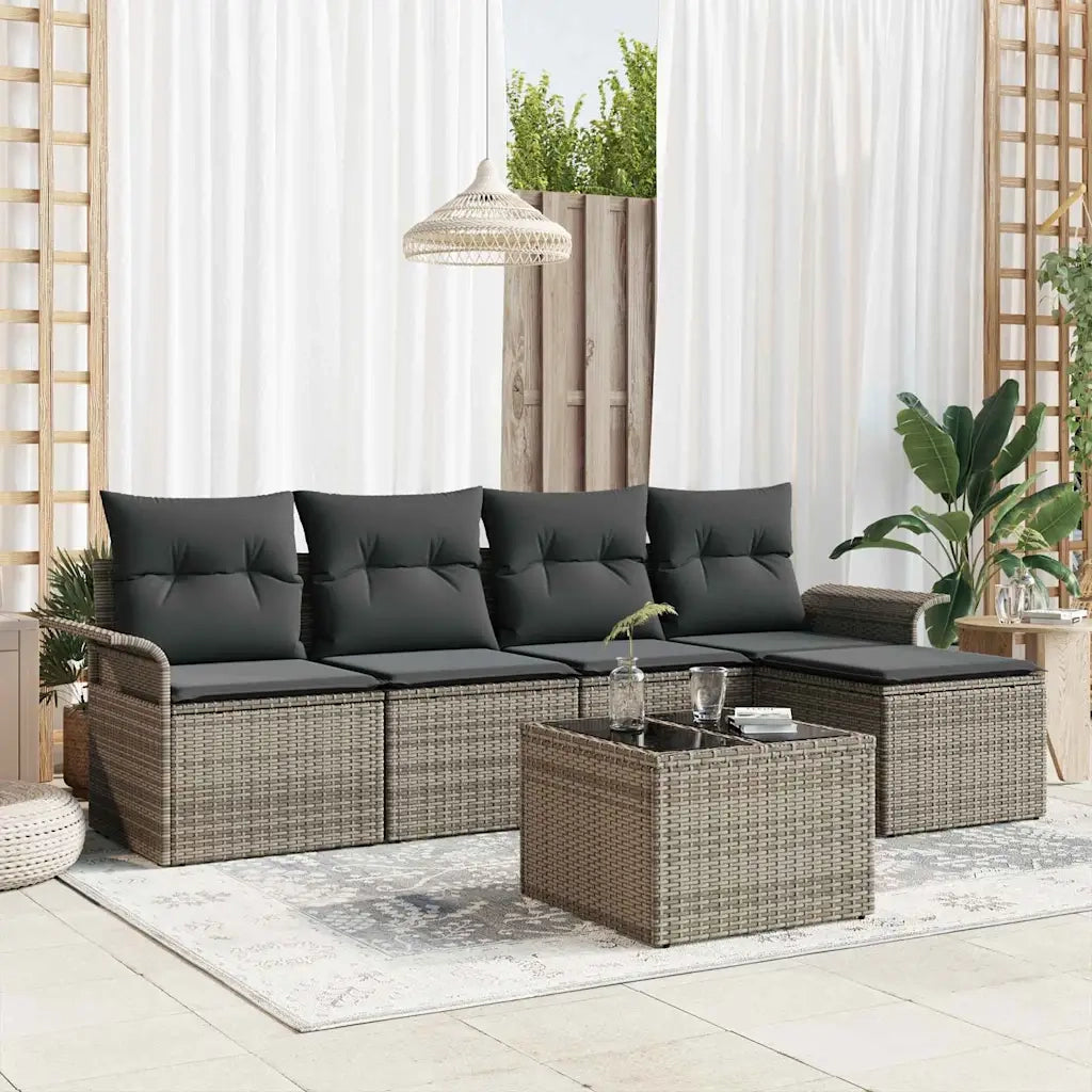 Divano da esterno con cuscino 6 pcs Grigio polyrattan 3345329