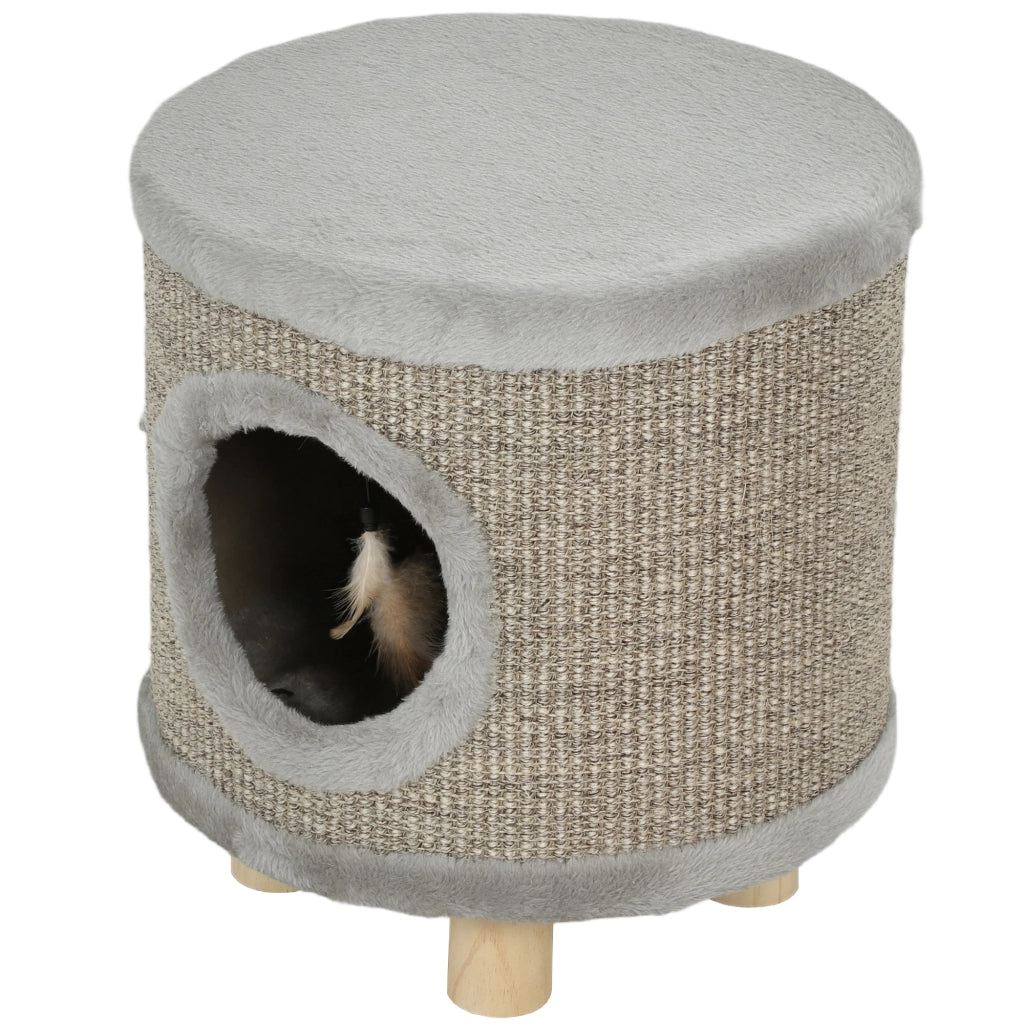 Letto per Gatti con Tiragraffi e Piedi in Legno ¨C Minimal ¨C Grigio 36x36x38 cm