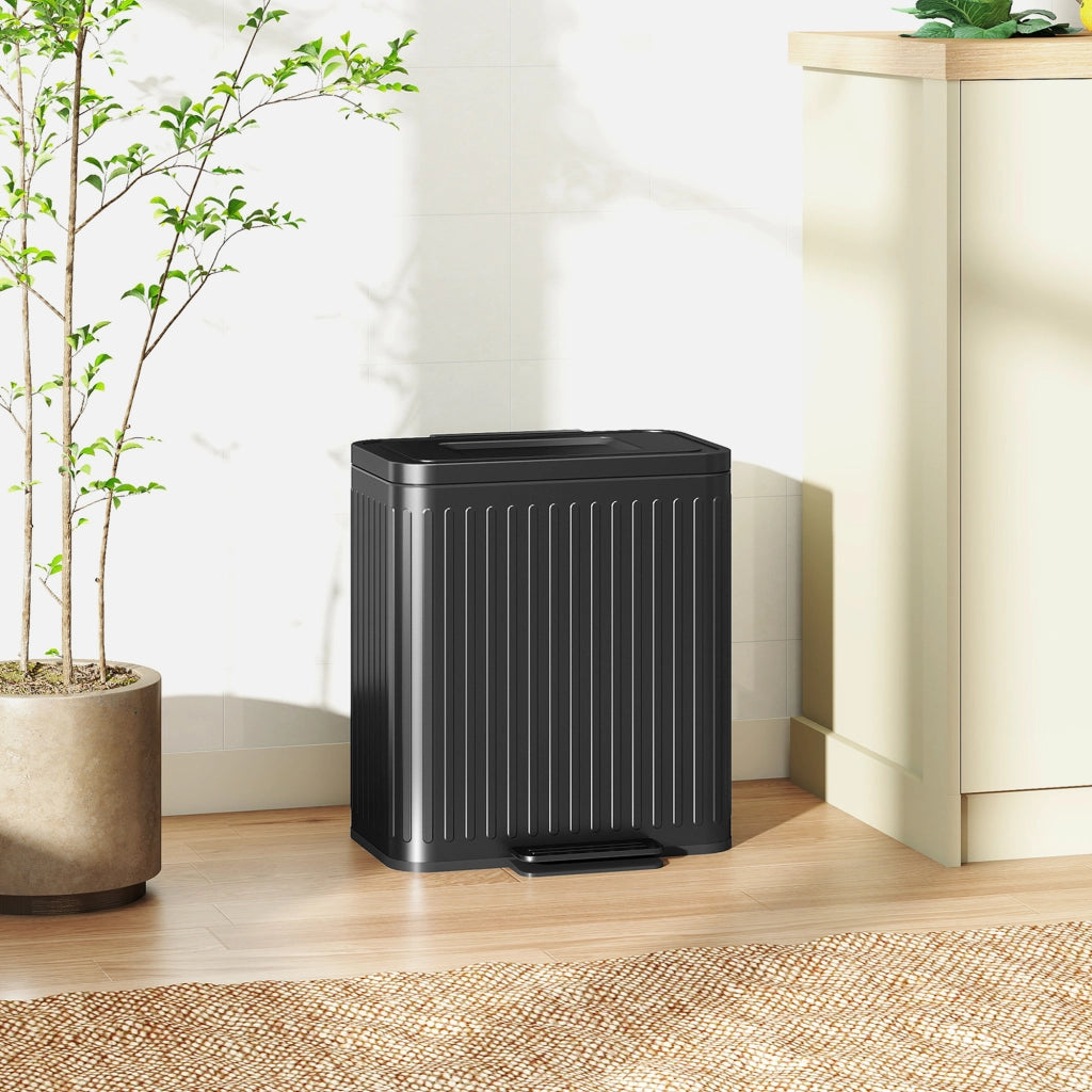 Cestino Doppio Compartimento 2x20L con Pedale ¨C Minimal ¨C 45.5x36.5x51cm Nero