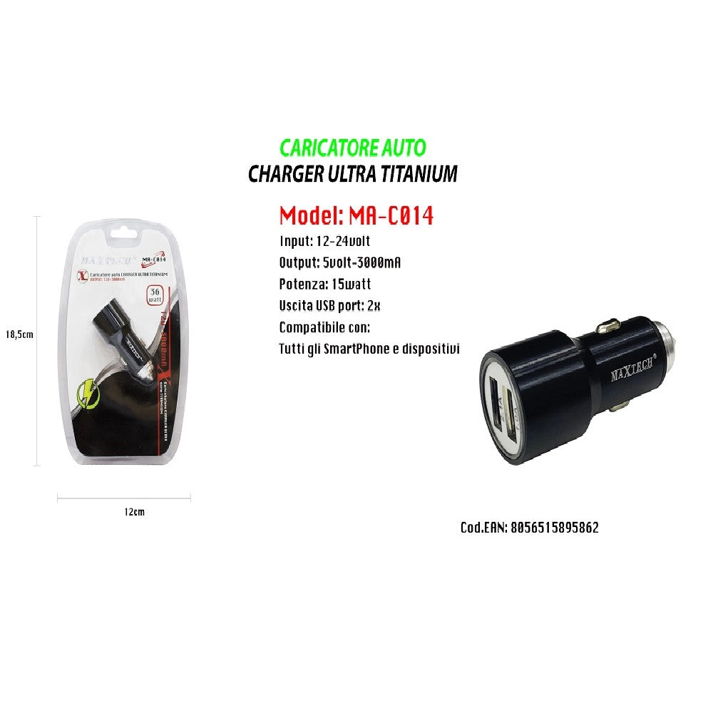 Trade Shop - Caricatore Auto Portatile Per Smartphone Dispositivi 15w 12-24v Maxtech Ma-c014 -