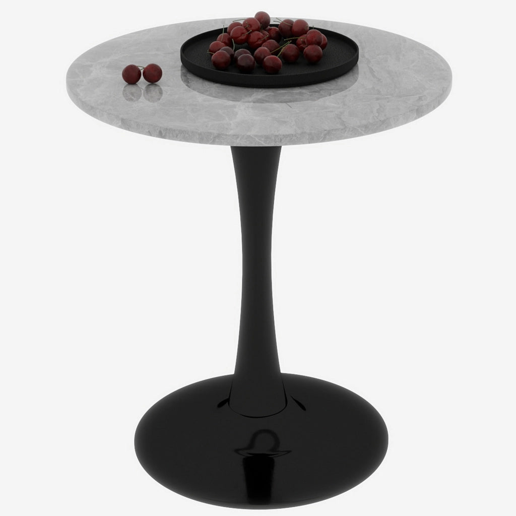 Tavolino rotondo moderno in marmo artificiale nero e grigio