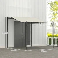 Pergola Addossata Ricurva con 16 Fori di Drenaggio, in Metallo e Poliestere, 248x298x200/250 cm, Bianco Crema