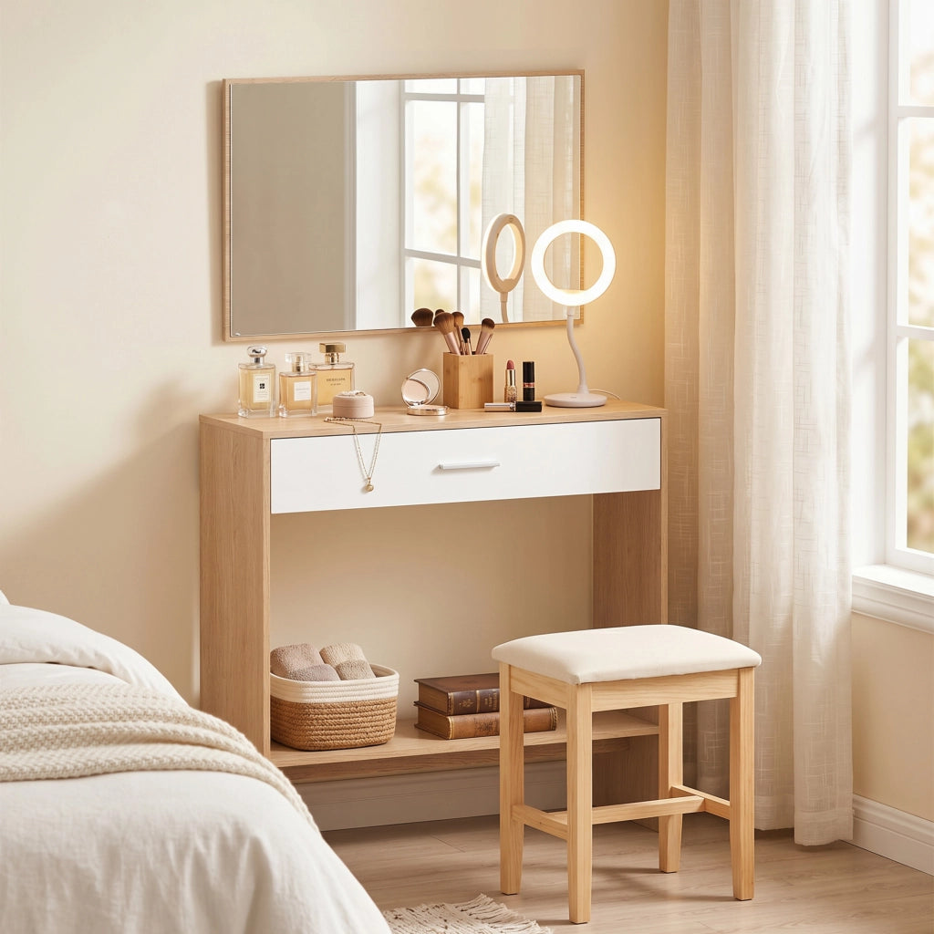 Consolle ingresso con specchio e cassetto ¨C Xylo ¨C legno rovere 91,5x27,9x85,5 cm