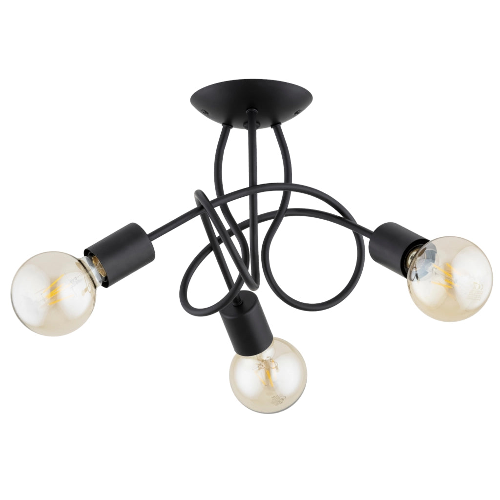 Plafoniera moderna nera bracci intrecciati 3xE27 Hossa Alfa