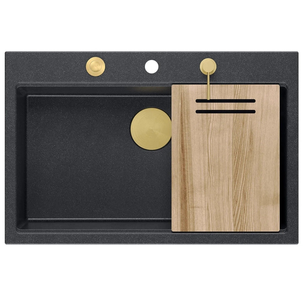 Lavello In Granito Marc 110 Workstation Black Metallic Tappo rame spazzolato