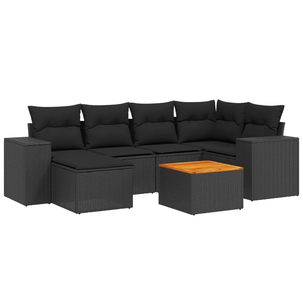 Set Divani da Giardino con Cuscini 7pz Nero Polyrattan