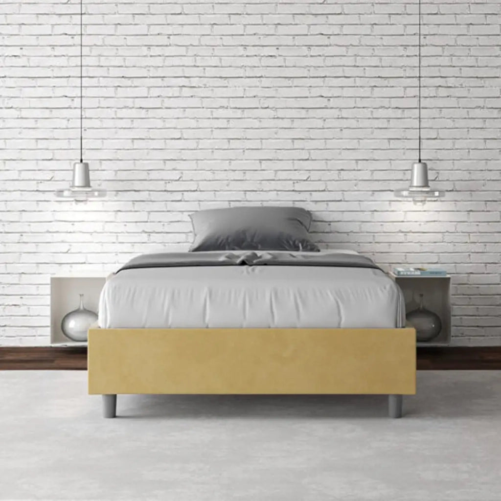 Letto una piazza e mezza con rete imbottito 120x200 microfibra ocra Azelia