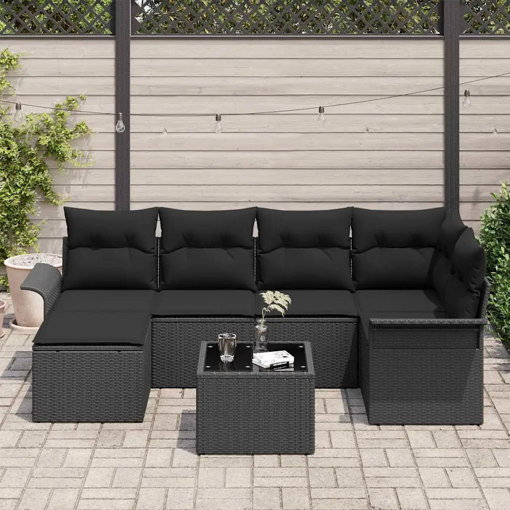 Set Divano da Giardino con cuscino 7 pcs Nero polyrattan 3345443