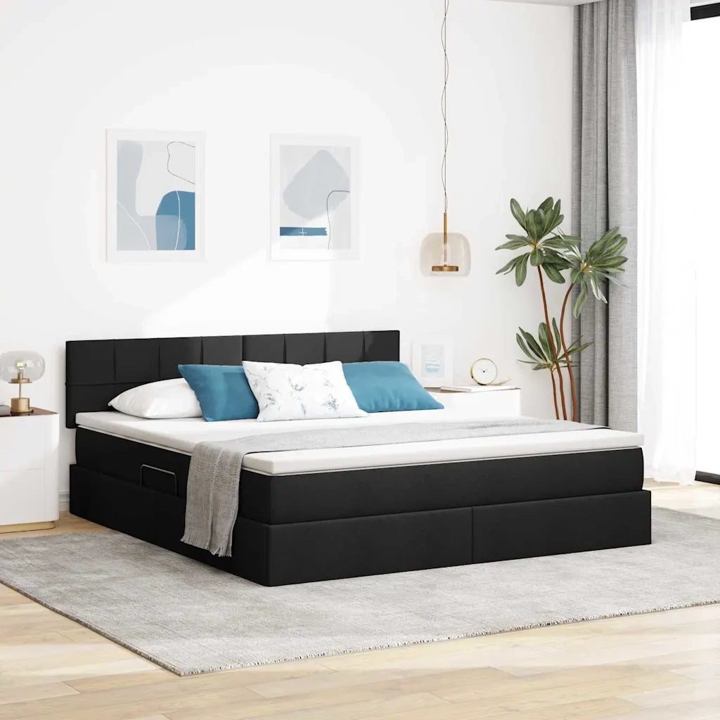 Letto con contenitore e LED con led Nero 160 x 200 cm Tessuto