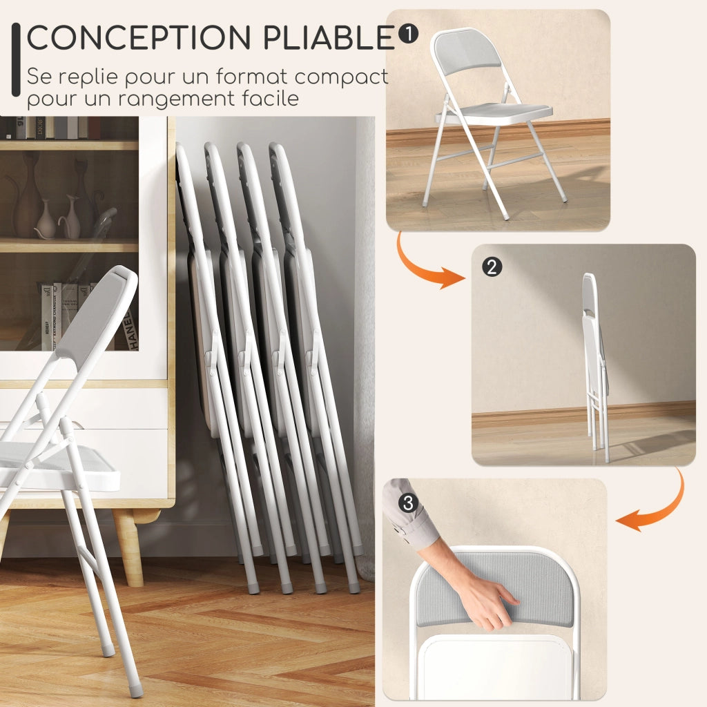 Set di 4 Sedie Pieghevoli da Pranzo ¨C Zephmum ¨C Struttura in Metallo Bianco 45x46x78 cm