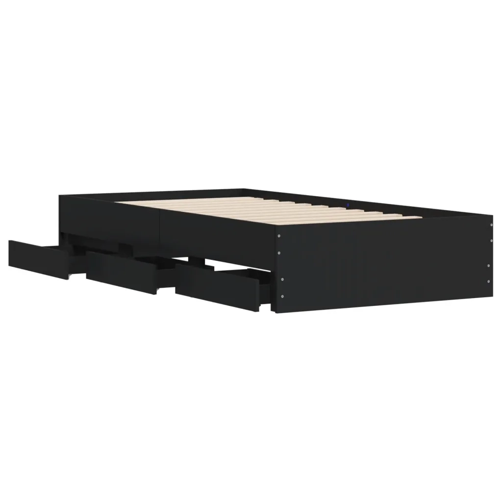 Giroletto con Cassetti Nero 100x200 cm in Legno Multistrato 3207288