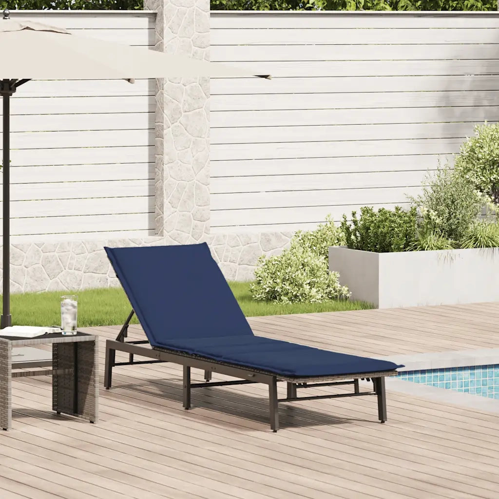 Lettino Prendisole | Sdraio da giardino | Lettino da sole con Cuscino Grigio in Polyrattan