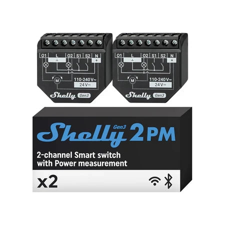 Shelly 2PM Gen3 - Relè Smart Wi-Fi con Misurazione Consumi - Confezione da 2 Pezzi