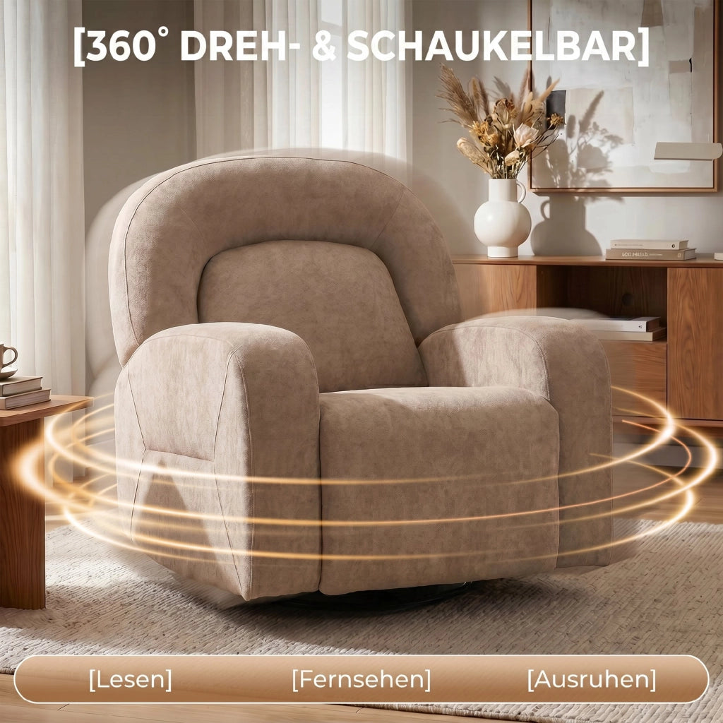 Poltrona Relax Reclinabile Girevole ¨C Minimal ¨C Tessuto Velluto Khaki