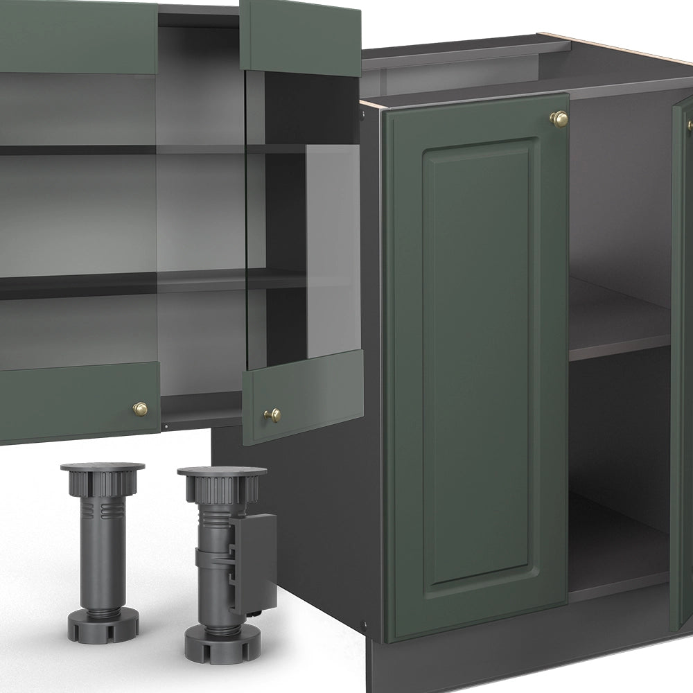 Cucina componibile Fame-Line Verde-oro rustico/Antracite 300 cm con armadio alto, senza piano di lavoro Vicco